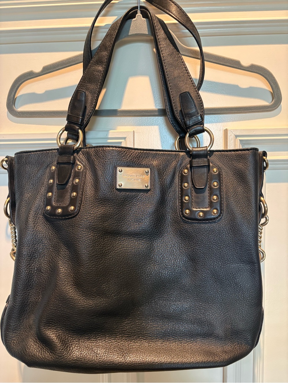Michael Kors Black Leather Shoulder Bag with Gold Hardware